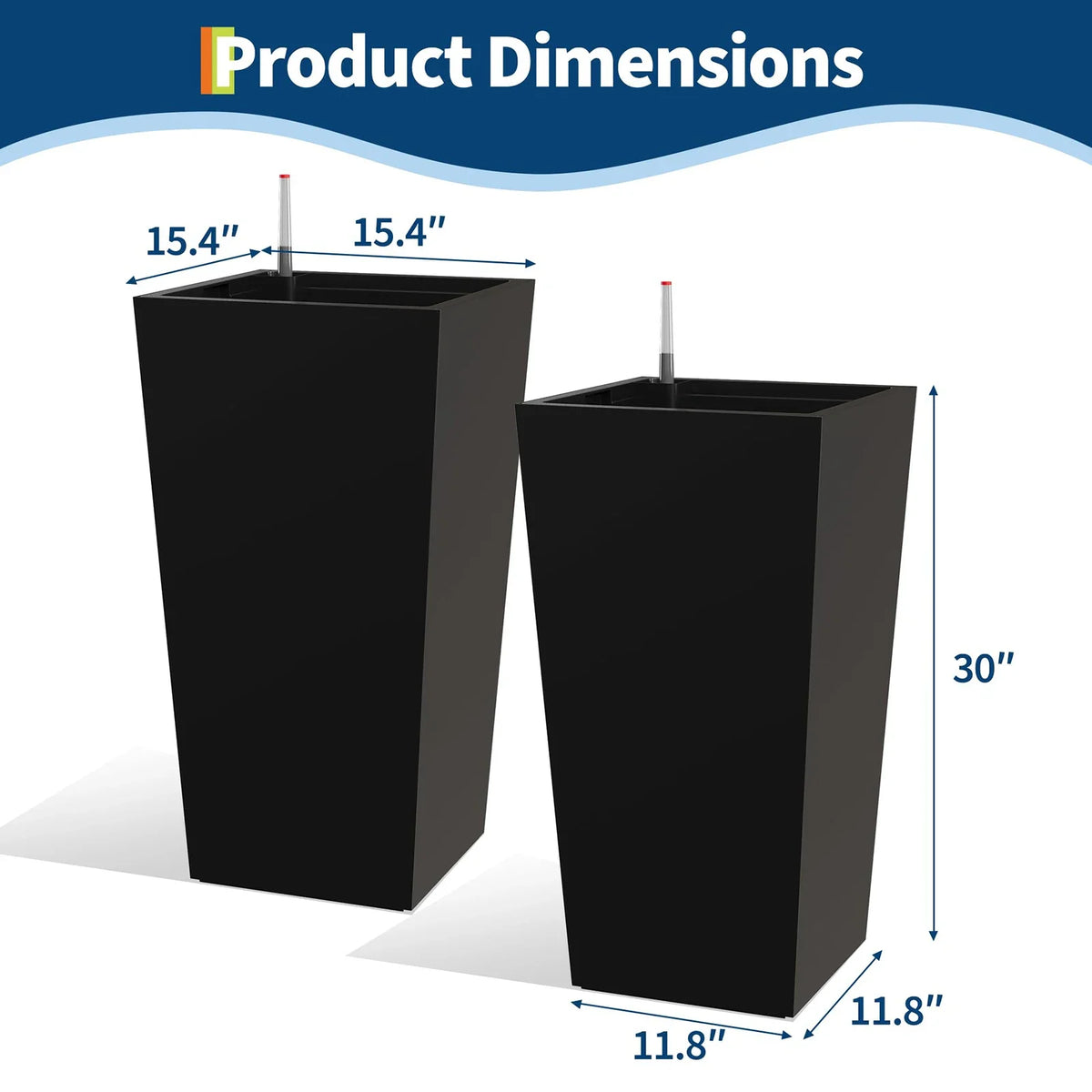Self-Watering Tall Planter Set of 2, 30-Inch PP Flower Pots with Drainage, Water-Level Monitor, Inserts and Wheels - product view 6
