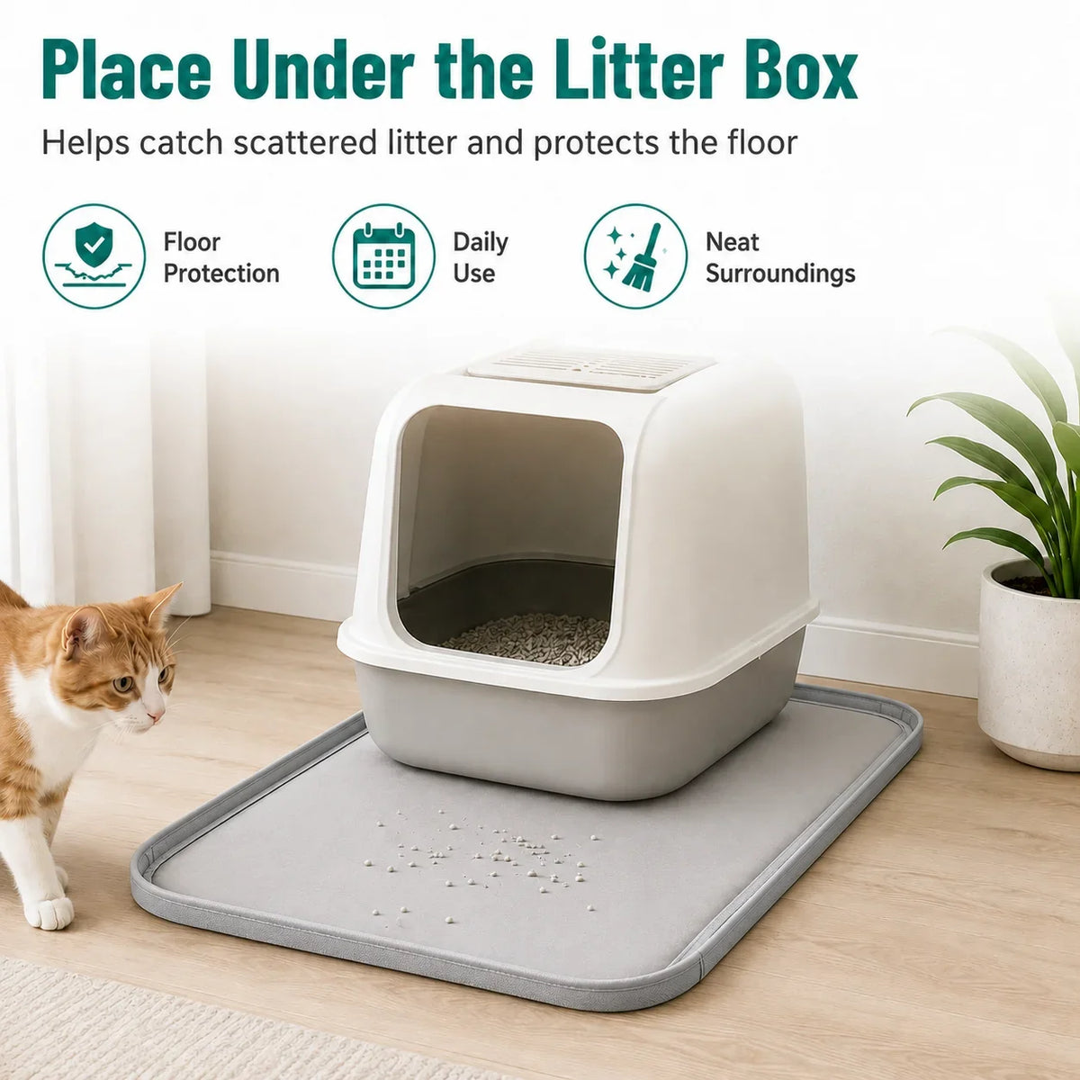 2-Pack Cat Litter Mat, Thick Floor Pads for Automatic Self-Cleaning Cat Toilets and Litter Box Areas - product view 6
