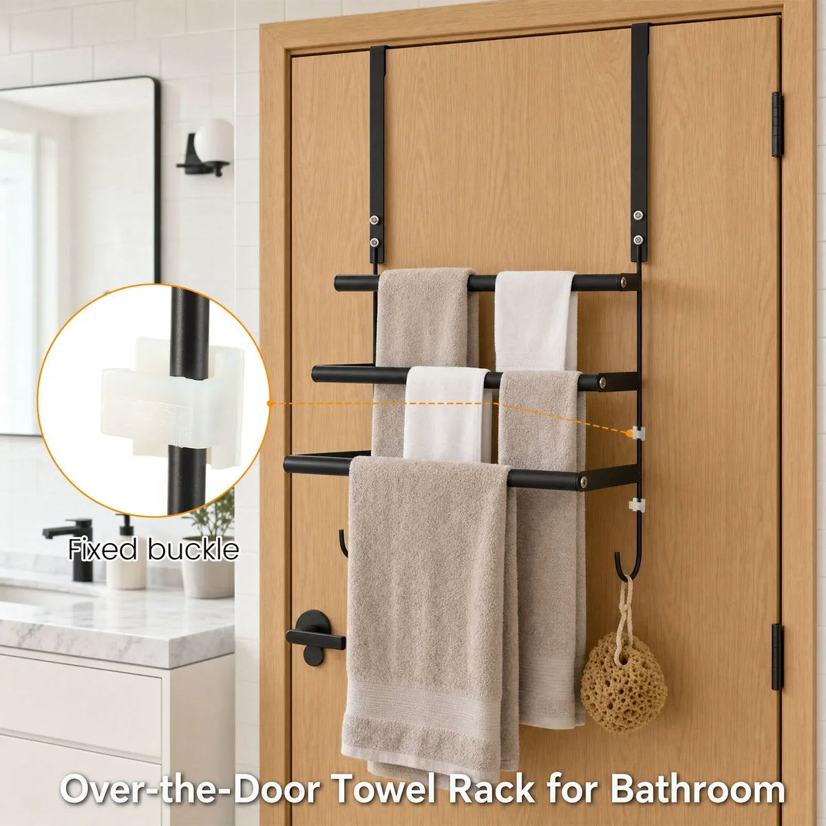 Over Door Drying Rack, 3-Tier Stainless Steel Towel Organizer with Hooks, Drill-Free Hanging Storage for Bathroom Doors - product view 6