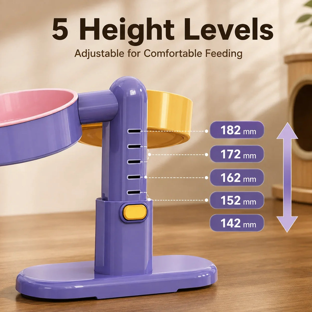 Adjustable Elevated Cat Bowl, Dual Food and Water Bowls, Rotating Rounded ABS Stand with Suction Base - product view 6