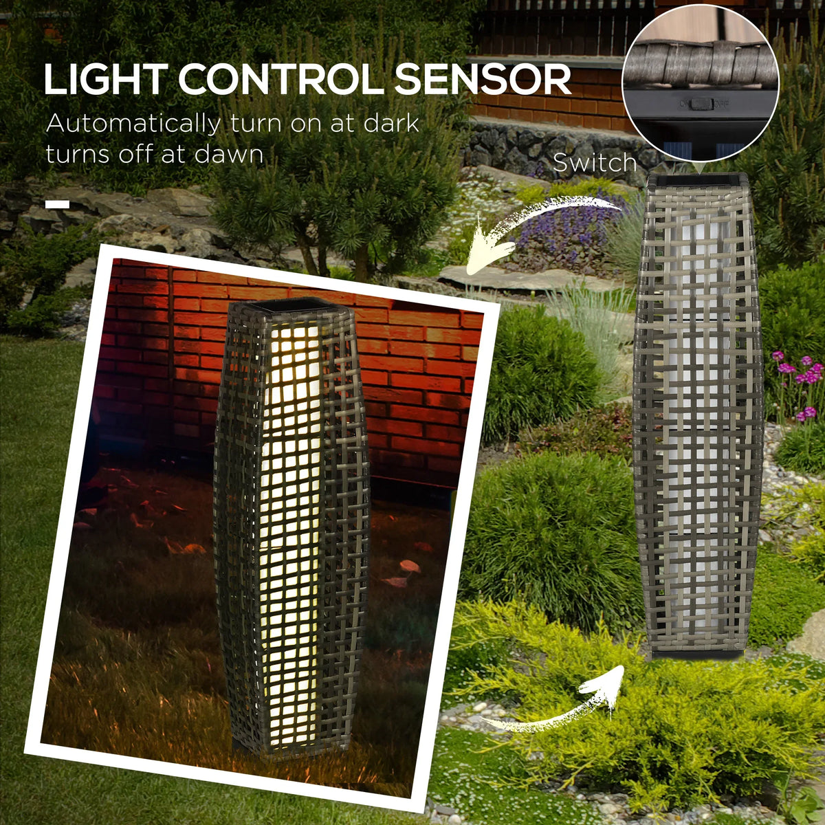 Solar Garden Lantern Floor Lamp, Automatic Dusk-to-Dawn LED, IP44 Waterproof PE Rattan Shade for Patio, Pathway and Garden - product view 6