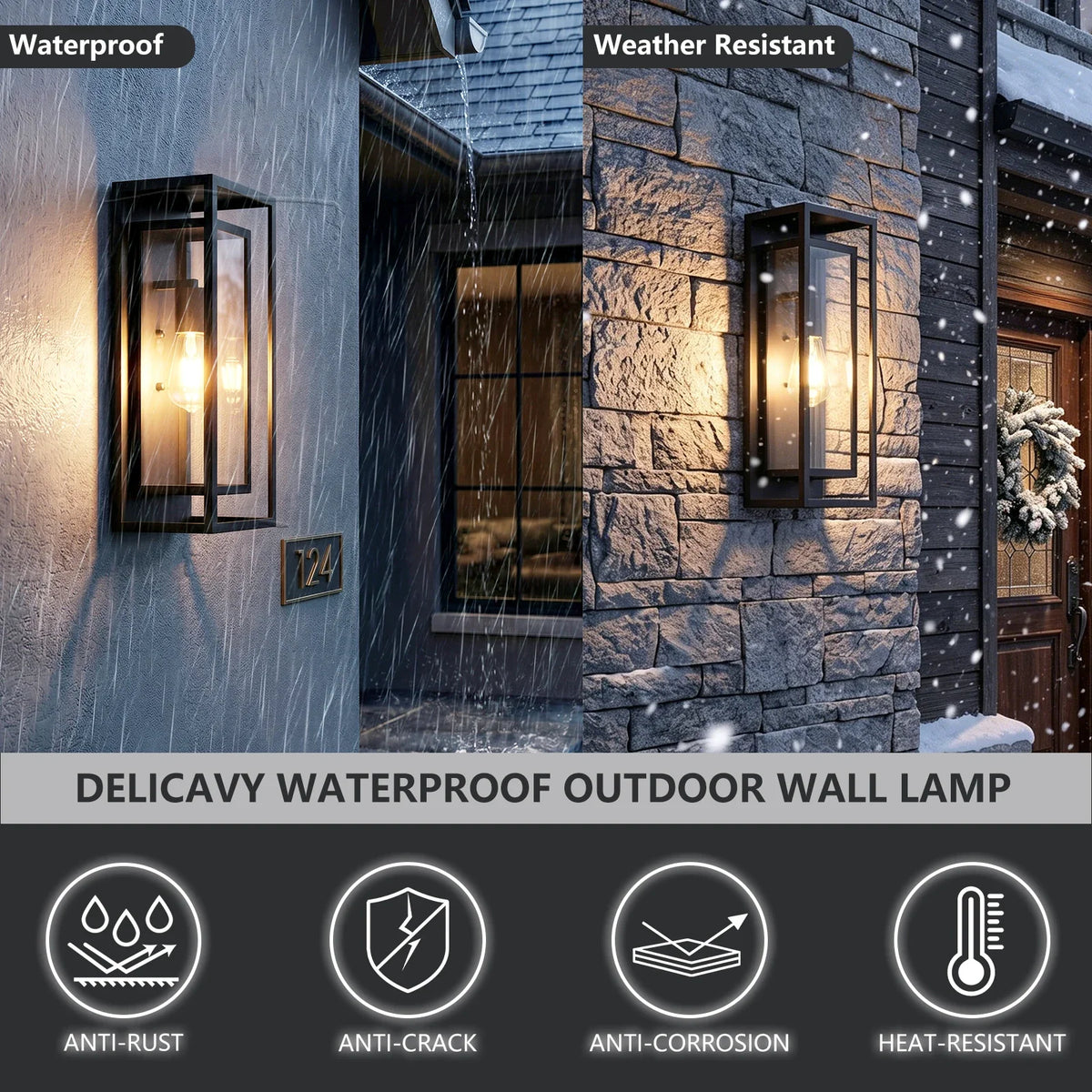 18-Inch Outdoor Wall Light, Modern Black Metal Lantern with Tempered Glass, E26 Socket, 2-Pack for Porch and Garage - product view 6