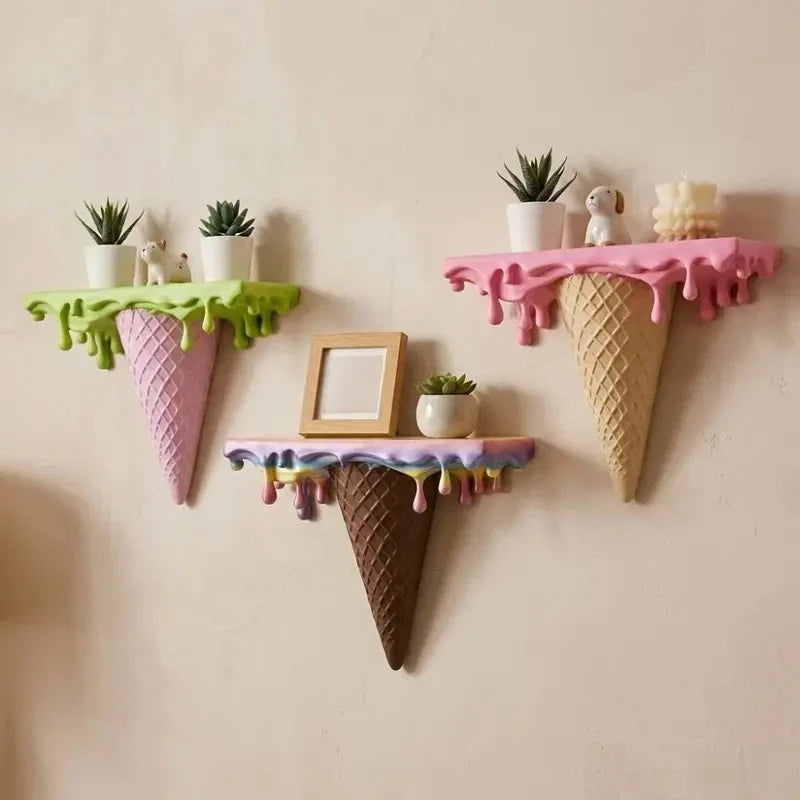Melting Ice Cream Floating Wall Shelf, 3D-Printed Plastic Display Shelf, 24.7 × 8.9 × 20 cm, Pink, Green or Colorful - product view 6