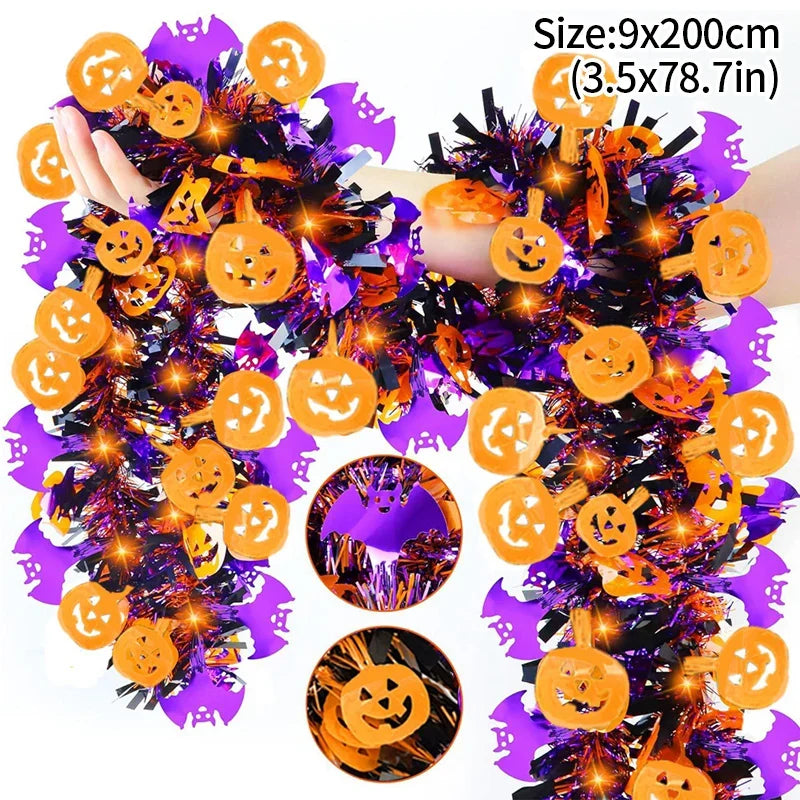 Artificial Halloween Maple Leaf Garland, Paper Hanging Décor with Pumpkins, Ghosts and Bats for Mantels, Doors and Parties - product view 6