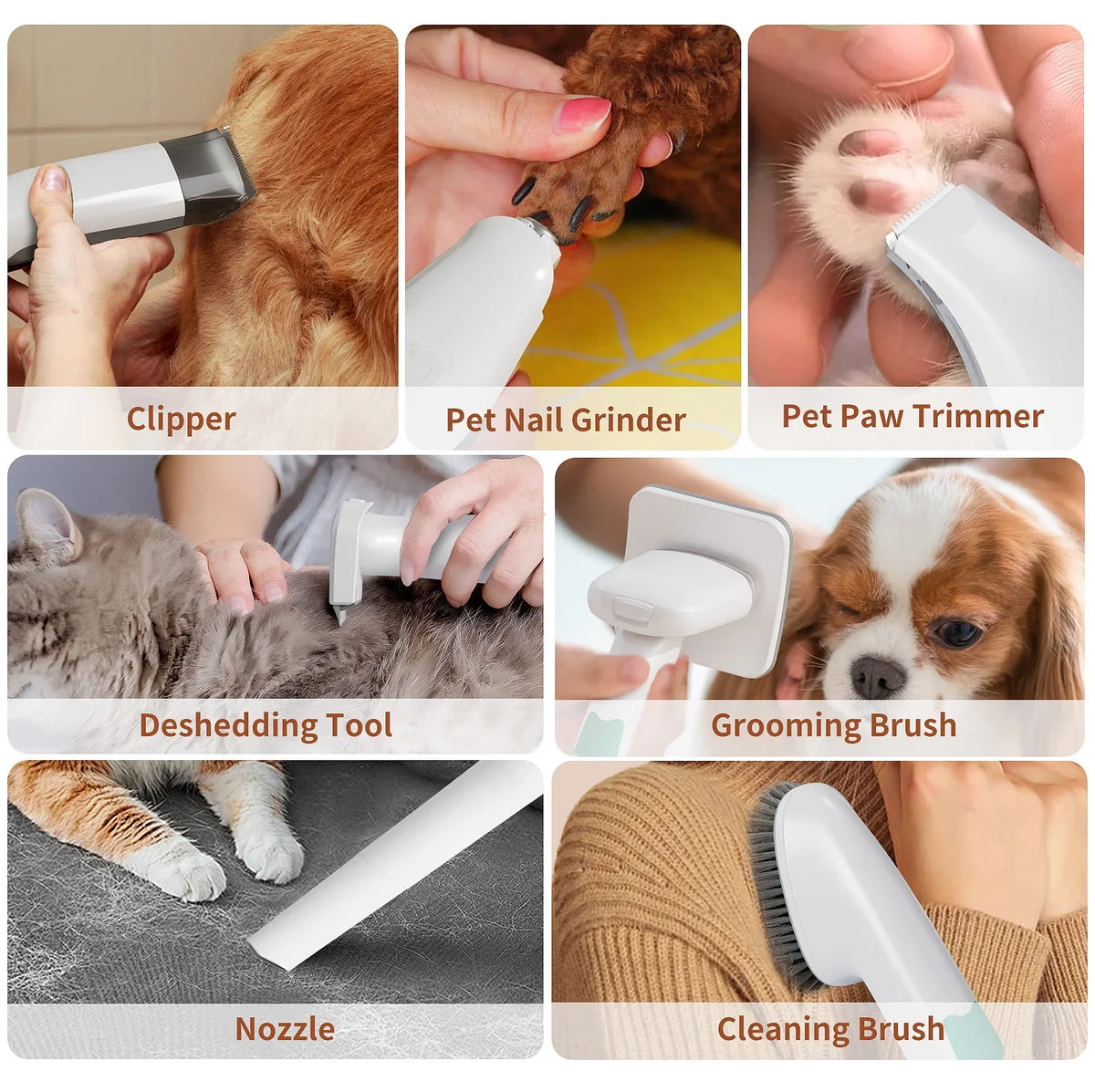 7-in-1 Pet Grooming Vacuum Kit, Dog Hair Dryer and Brush, AC-Powered Cat and Dog Hair Care Set with AU, US, UK or EU Plug - product view 5