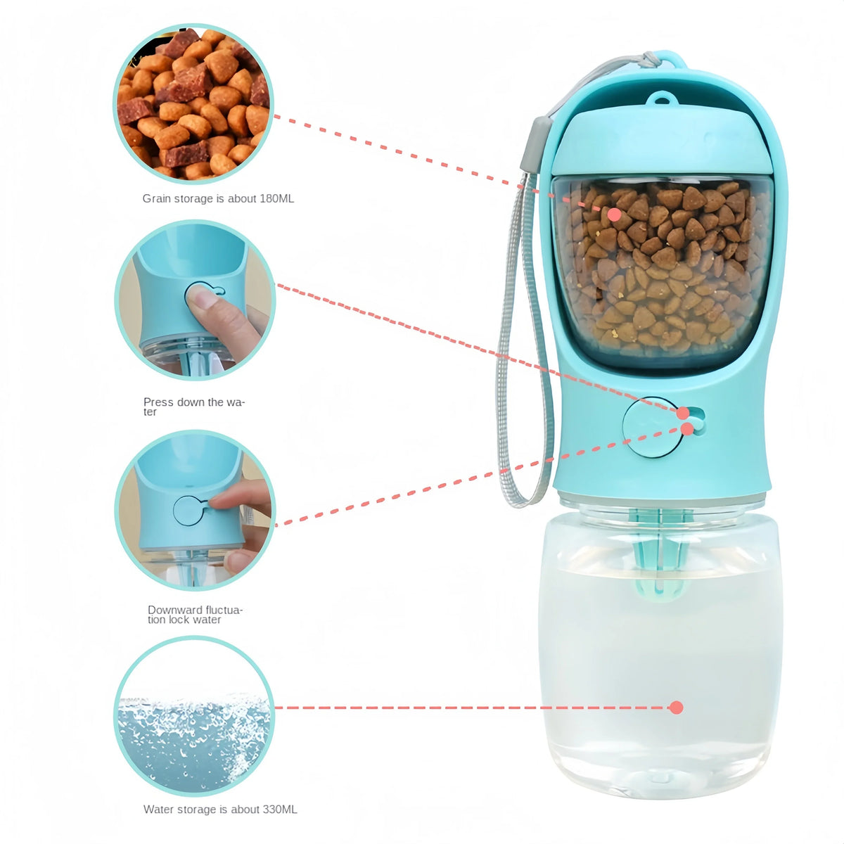 Portable Dog Water Bottle with Food Storage and Feeder Bowl, Plastic Travel Container in 350ml or 550ml for Outdoor Walks - product view 6