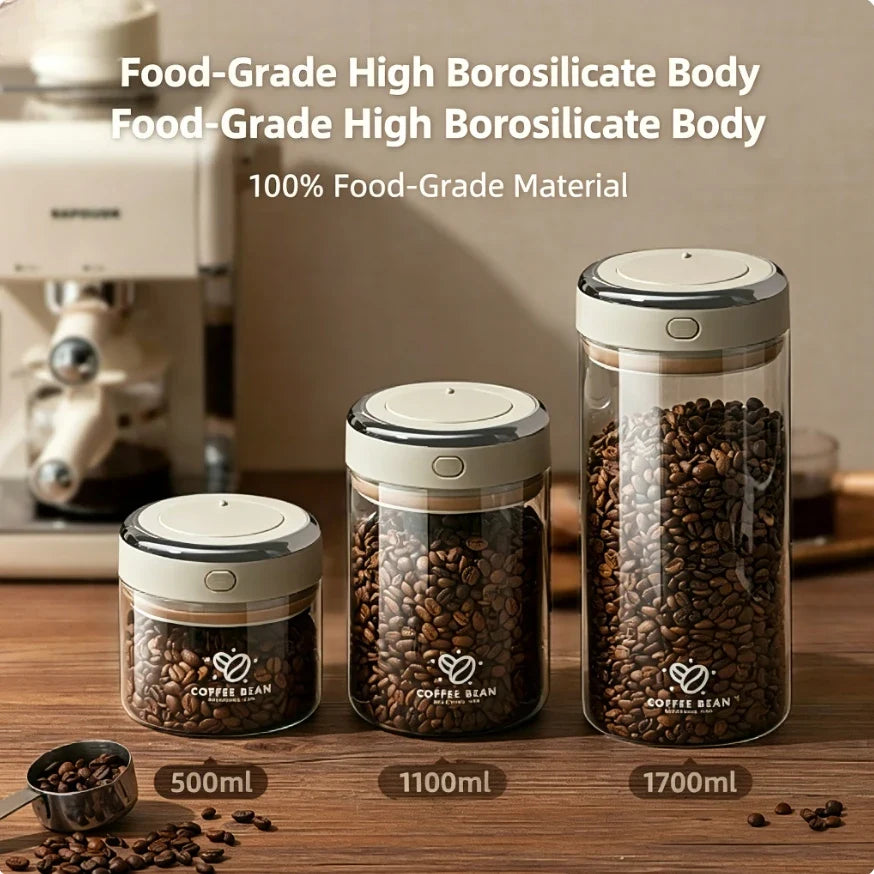 Glass Coffee Canister, Airtight Bean Storage Container with Freshness Tracker and CO2 Valve, 500 mL to 1700 mL Options - product view 6