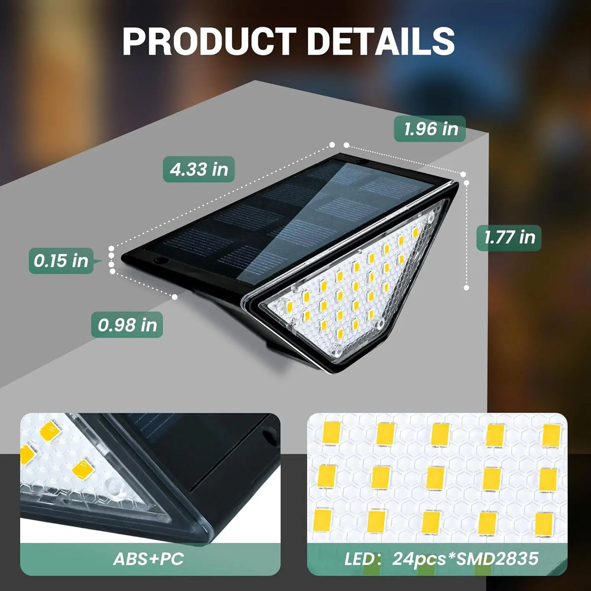 Solar LED Step Lights, Automatic 24-LED Outdoor Garden Lamps, ABS Deck and Fence Lighting, White or Warm Light, 2 or 4 Pack - product view 6