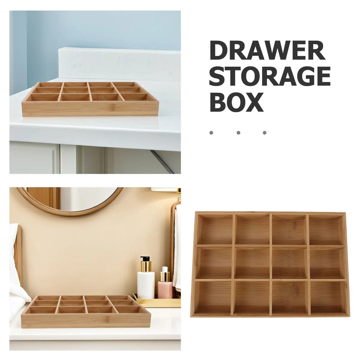 Bamboo Drawer Organizer, 12-Compartment Sock, Underwear and Lingerie Storage Tray, 35 × 24 × 4 cm for Closets - product view 6