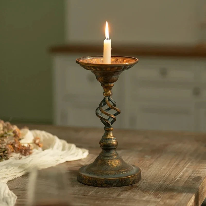 Antique Wrought Iron Candle Holder, European Classical Home Décor Accent for Coffee Shops, Windows and Display Styling - product view 6