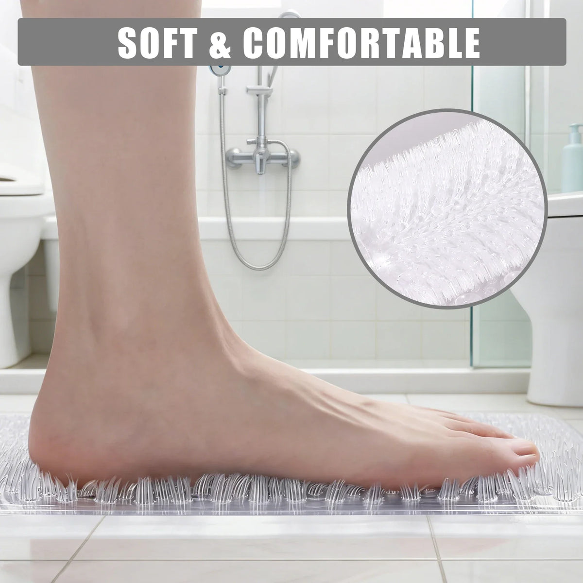 PVC Bath Mat, Soft Textured Shower and Tub Floor Mat with Suction Cups and Drain Holes, 27.56 x 15.75 Inches - product view 6
