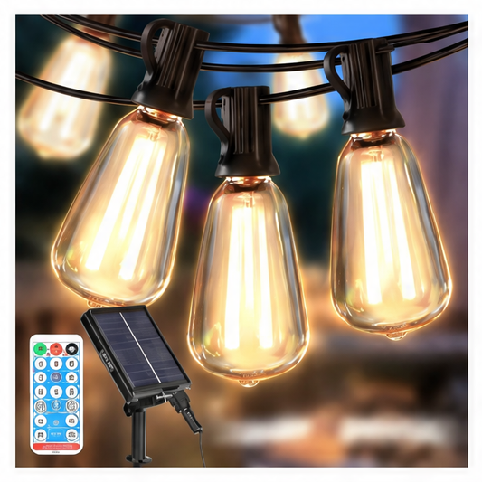 JupiGlow Solar String Lights with Ball Bulbs, IP65 Outdoor Lighting, 7M–20M Lengths and 11–42 Bulb Options