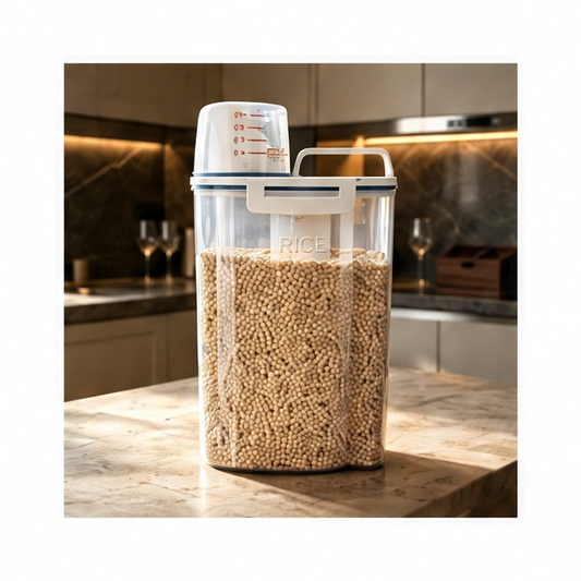 JupiGlow Airtight Cereal Container, 2.5L Plastic Food Storage Box for Grain, Rice, Flour and Nuts in the Kitchen Pantry