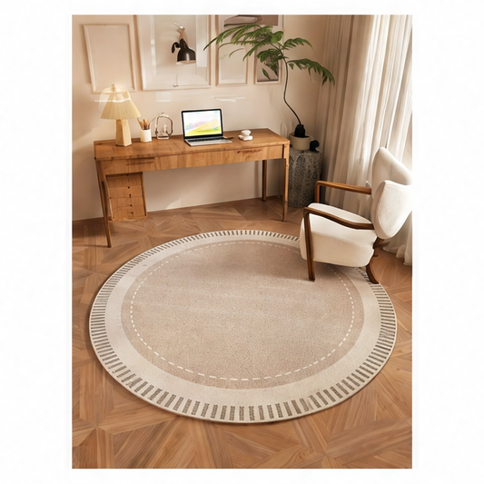 JupiGlow Round Area Rug, Soft 100% Polyester Stripe Design, Vinyl Backing, Machine-Made Non-Slip Floor Mat for Bedroom and Living Room