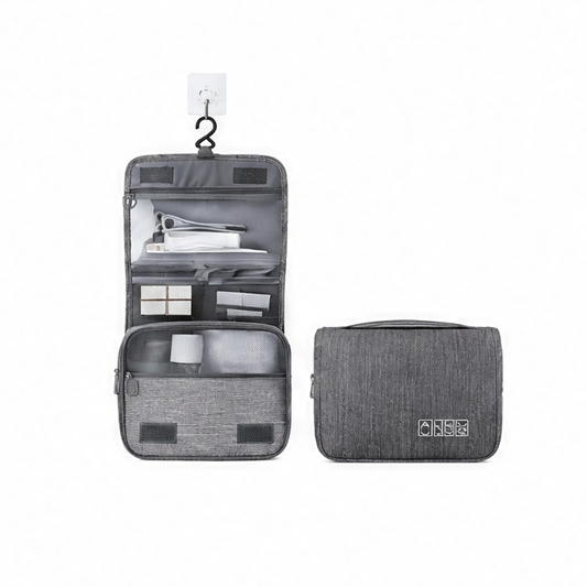 JupiGlow Hanging Toiletry Bag, Casual Solid Box-Style Travel Cosmetic Organizer in Grey, Black or Blue for Toiletries and Cosmetics