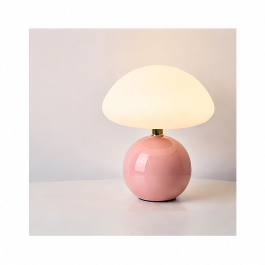 JupiGlow Mushroom LED Table Lamp, Dimmable DC Bedside Light, Battery and Bulbs Included, Pink, White, Green, Red or Orange