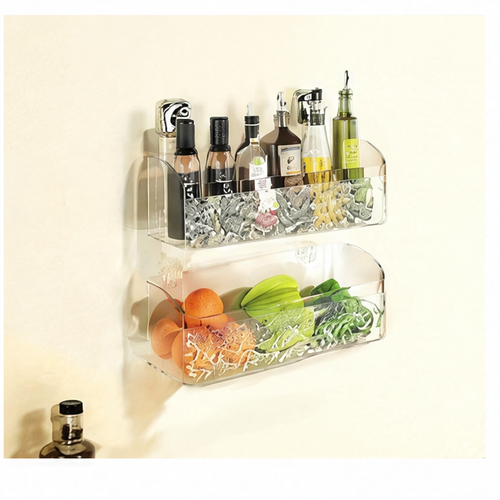 JupiGlow Clear Wall-Mounted Storage Basket, Reusable ABS Plastic Organizer for Refrigerator, Kitchen, Bathroom and Laundry Room