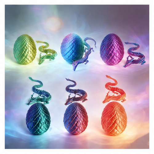 JupiGlow 3D Printed Dragon Egg Toy Set, 6 Plastic Eggs and 6 Dragons, Durable Fantasy Décor for Easter and Christmas