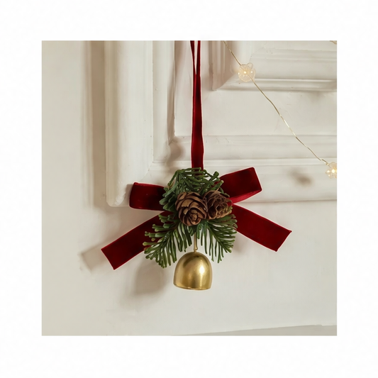 JupiGlow Christmas Butterfly Bow Pinecone Bell Hanging Ornament, Festive Tree, Wall and Car Decoration for Christmas and New Year
