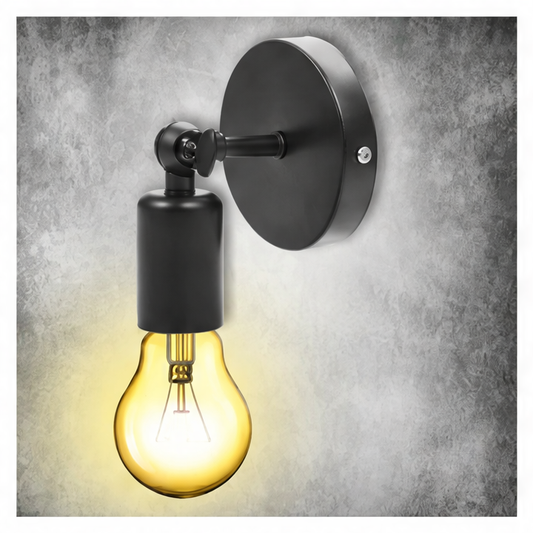 JupiGlow Retro E27 Wall Sconce, Iron Lamp Holder, 90–260V, Assembly Required, Black or Brown for Bedroom, Corridor and Café