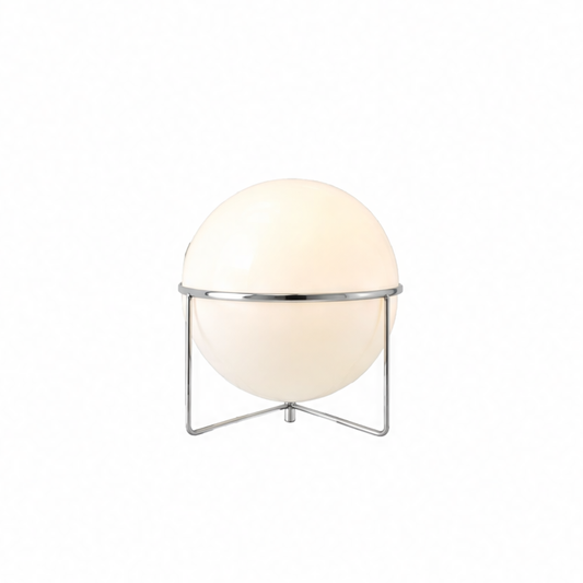 JupiGlow Art Deco Floor Lamp, Chrome-Plated Iron with White Acrylic Ball Shade, E27 Base, 11–15W, Warm or White Light