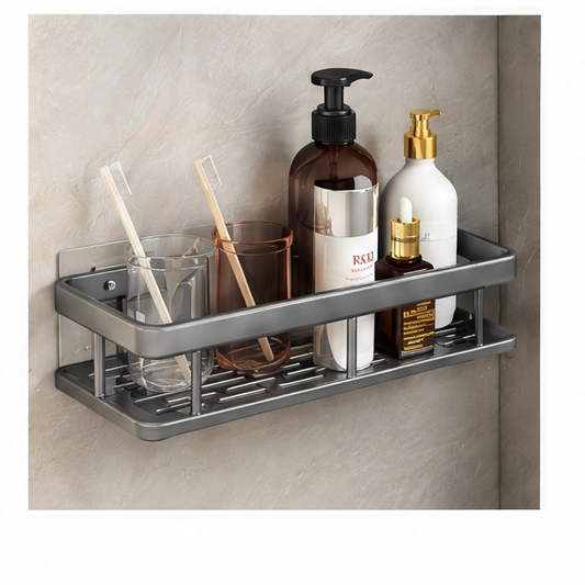 JupiGlow Wall-Mounted Bathroom Shelf, Space Aluminum Shower Storage Rack, Single-Tier Design with Black, Silver, Gray or White Options
