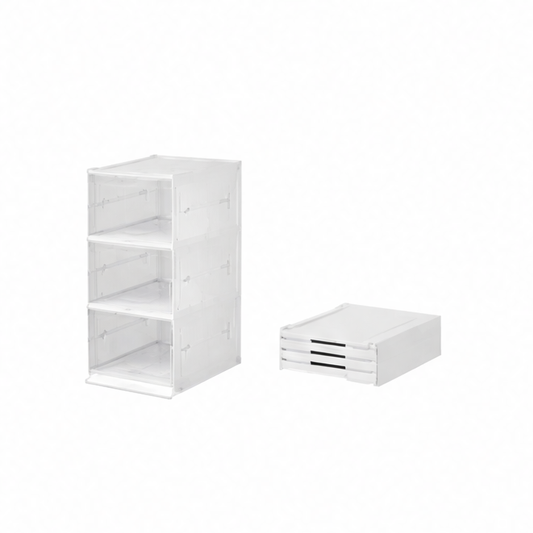 JupiGlow Stackable Shoe Storage Box, Foldable Transparent Plastic Organizer with Dustproof Door, 3 or 6 Layers