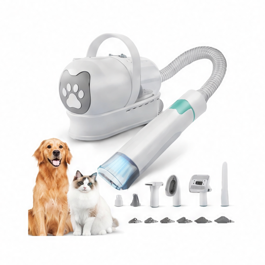 JupiGlow Pet Grooming Vacuum Kit, Dog and Cat Hair Dryer, Suction Brush and Electric Grooming Tool with Multi-Plug Options