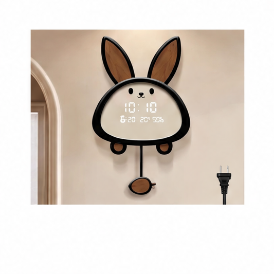 JupiGlow Modern Digital Wall Clock, Acrylic Square Cartoon Rabbit Design, 38x60 cm or 45x70 cm, Plug-In or Power Bank Options