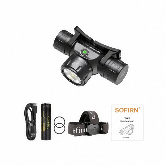 JupiGlow HS21 Rechargeable LED Headlamp, 2000lm, Triple Light Sources, Infrared Sensor, Rotary Switch, USB-C, 18650 Battery
