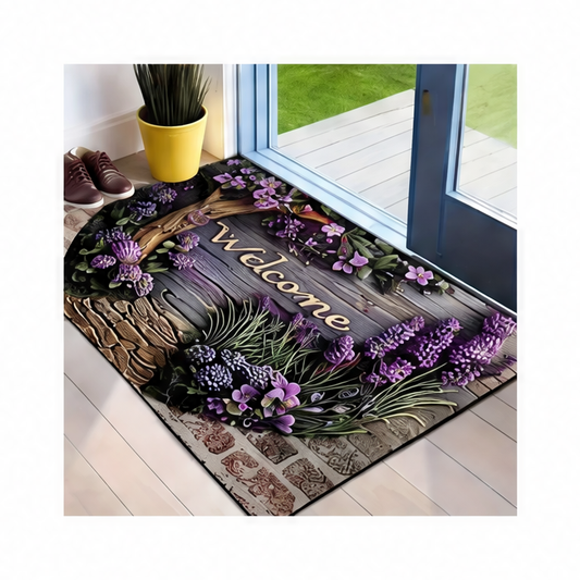 JupiGlow Outdoor Doormat, Fade-Resistant Cartoon Floral Bee Pattern, Machine-Made Polyester Mat for Doorways, Floors and Patios