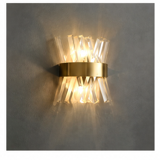 JupiGlow Crystal Wall Sconce, Modern LED Light, Stainless Steel, E14 Base, Knob Switch, Multiple Sizes and 3 Color Temperatures