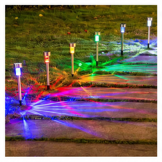 JupiGlow Solar Landscape Lights, LED Garden Fence and Driveway Lighting, Auto Day-Night Sensor, Stake or Strap Sets