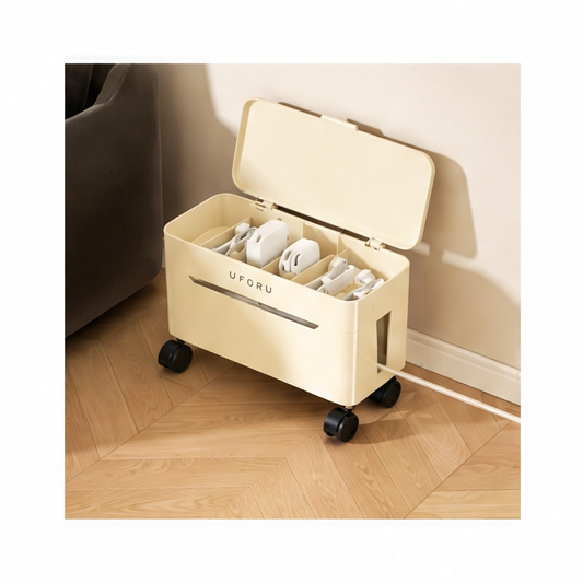 JupiGlow Cable Storage Box with Lid, Desktop Charging Cable Organizer with Compartments for Data Cables and Accessories