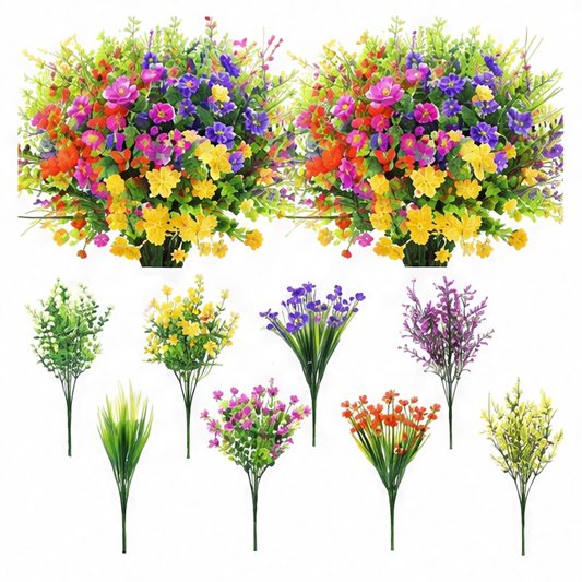 JupiGlow Artificial Flower Bouquet, Plastic Decorative Stems in Two Color Options for Home, Wedding and Outdoor Display