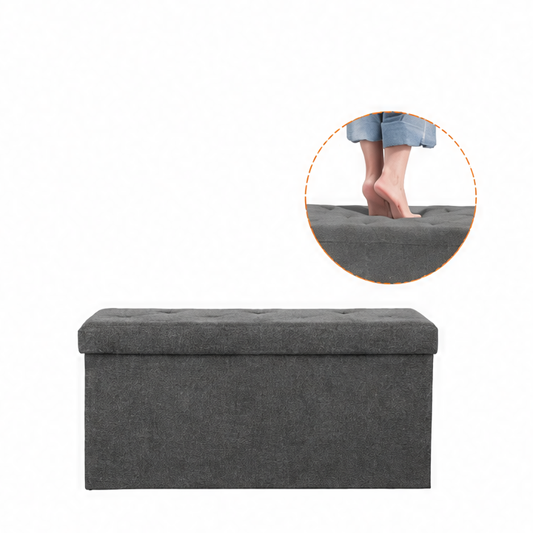 JupiGlow Folding Storage Ottoman Bench, Linen-Style Seat, Metal Frame, Hidden Storage Footstool in Small or Big Size