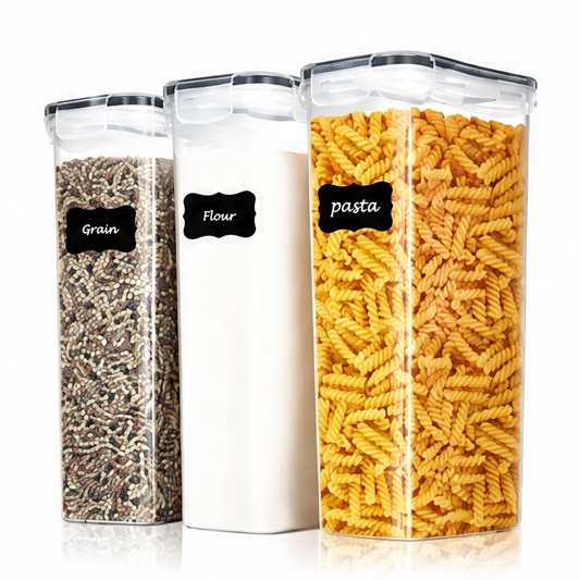 JupiGlow Airtight Cereal Container Set, 2.4 L BPA-Free Plastic Pantry Storage, Dishwasher Safe, 3-Piece Set with Labels
