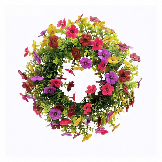 JupiGlow Colorful Artificial Flower Wreath, 38cm Round Plastic Floral Garland for Front Door, Wall, Home, Wedding and Party Decor