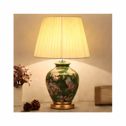 JupiGlow Ceramic Bedside Lamp with LED E27 Bulb, Knob Switch, AC Power, Modern Plated Design for Bedroom and Living Room