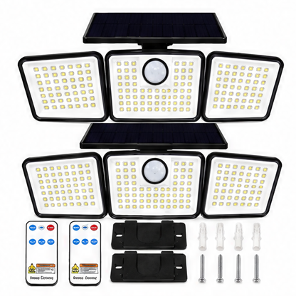 JupiGlow 368LED Solar Outdoor Floodlight, Triple-Head Motion Sensor Security Light with Remote Control for Porch, Patio and Garden