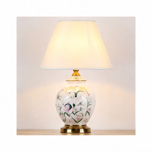 JupiGlow Ceramic Base Bedside Table Lamp, Included Bulb, Contemporary Design, Style A or B, US, UK, EU and AU Plug Options