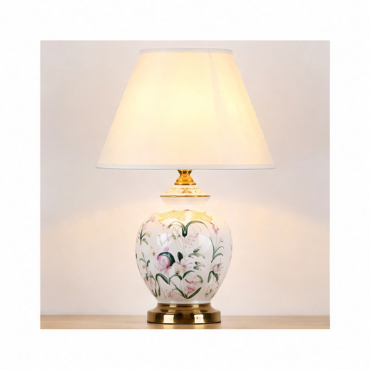 JupiGlow Ceramic Base Bedside Table Lamp, Included Bulb, Contemporary Design, Style A or B, US, UK, EU and AU Plug Options