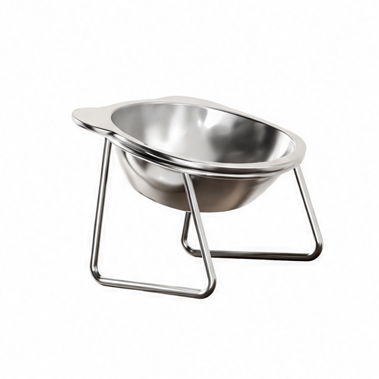 JupiGlow Tilted Stainless Steel Cat Bowl, 15° Angled Rounded Food and Water Dish with Removable Stand for Cats and Kittens