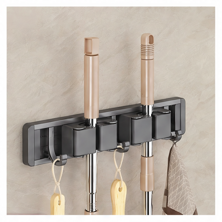 JupiGlow Wall Mounted Mop and Broom Holder, Large Aluminum Tool Organizer