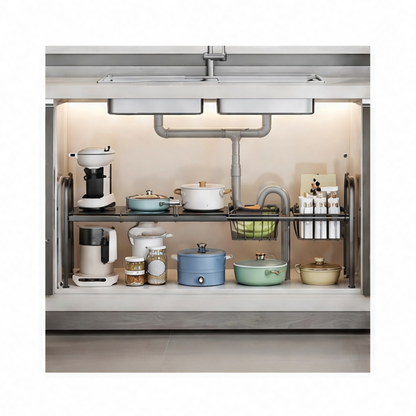 JupiGlow Expandable Under Sink Organizer Rack, Multi-Use Kitchen and Bathroom Cabinet Storage Shelf, Single or Double Layer Options