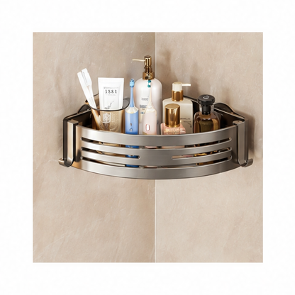 JupiGlow Corner Shower Shelf, Perforation-Free Suction Cup Bathroom Storage Basket, Space-Saving Wall Organizer in Four Gray Styles
