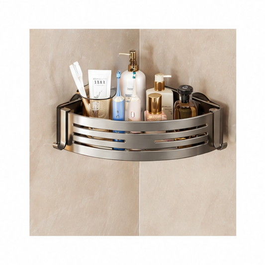 JupiGlow Corner Shower Shelf, Perforation-Free Suction Cup Bathroom Storage Basket, Space-Saving Wall Organizer in Four Gray Styles