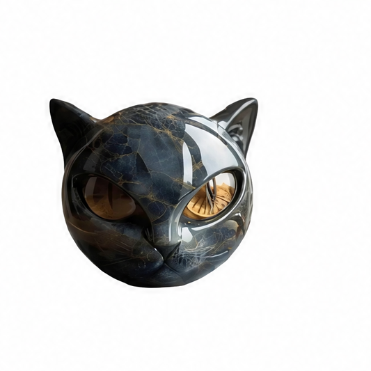 JupiGlow Decorative Black Cat Figurine, Resin Marble-Texture Cat Head Ornament, 8 x 8 cm Keepsake Gift for Desk or Home