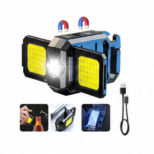 JupiGlow Rechargeable Lantern, Mini COB Work Light, 90° Foldable Panels, 1000 Lumens, Magnetic Keychain Light with USB-C Charging
