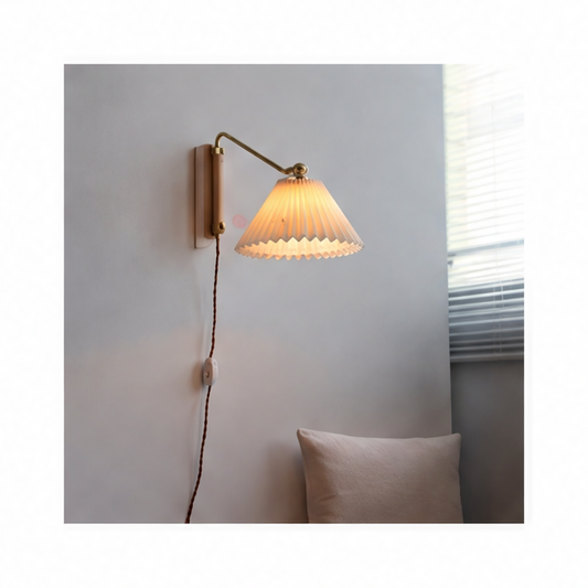 JupiGlow Rotating Swing Arm Wall Lamp, E27 Socket, Solid Wood and Copper Design, 3 Color Options, EU US AU UK Plug Choices